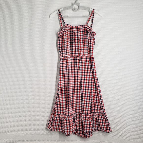 Oshkosh B'gosh Gingham Girls 10/10A Red White Blue Sundress Ruffle Patriotic - Picture 1 of 15